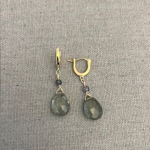 Elegant Gold and Green Moss Aquamarine Drop Earrings